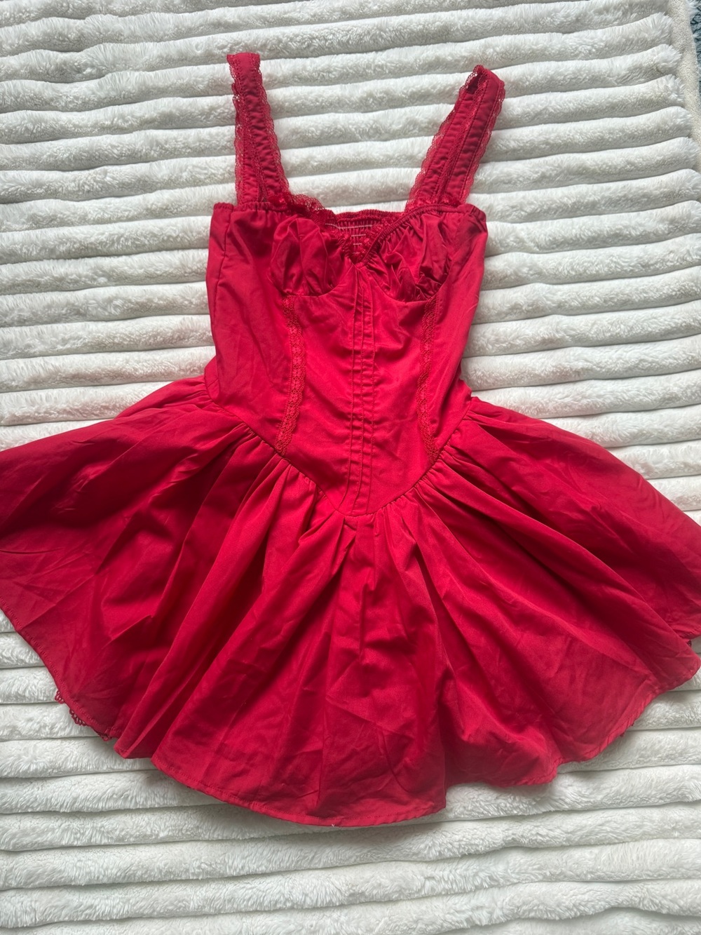 NWOT red corset dress with fluffy mini skirt